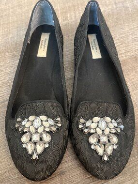 Simply Vera Vera Wang Black Embellished Textured Slip‑On Ballet Flats | Size 8.5